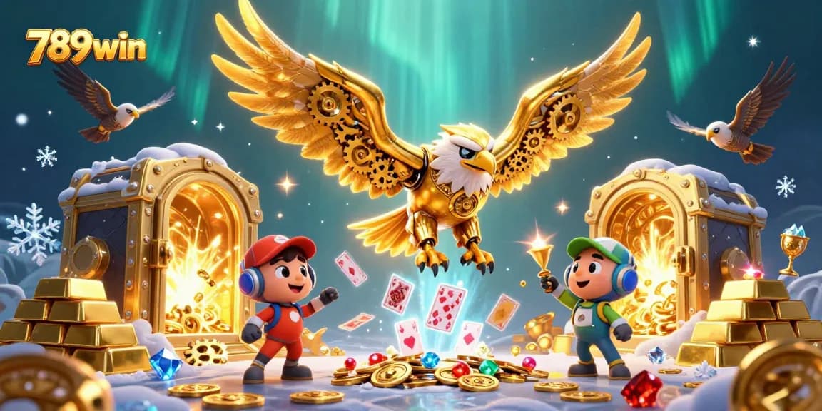Experience vibrant 789win excitement with a dynamic 3D casino scene showcasing dazzling treasures.