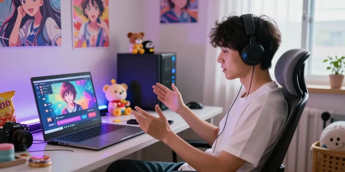 Engaging with ecchi AI virtual girlfriend in a cozy room setting, showcasing playful digital interaction.