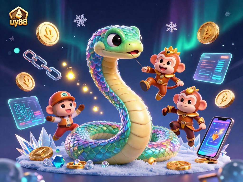 Experience thrilling fun at uy88 with vibrant gaming scenes filled with Bitcoin coins and digital wonders.