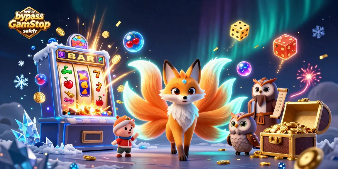 Engaging illustration depicting ways to bypass GamStop safely, featuring vibrant characters and casino elements