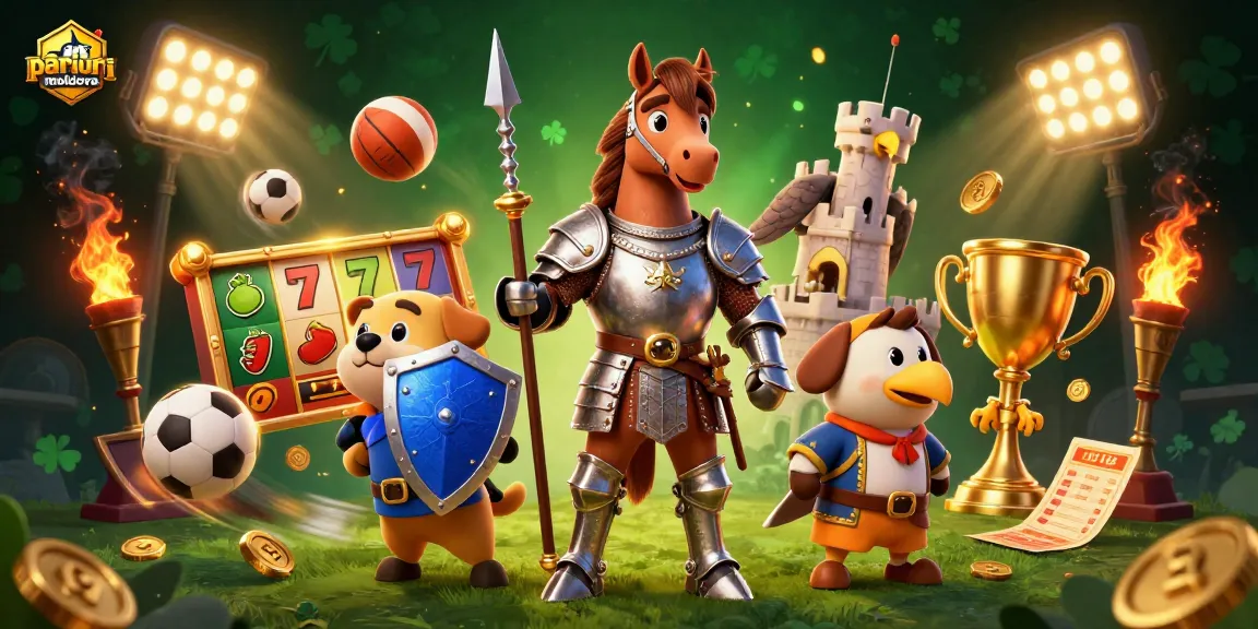 Pariuri Moldova: Un cavaler medieval și un cățel jucându-se în lumea jocurilor cu simboluri de jackpot.