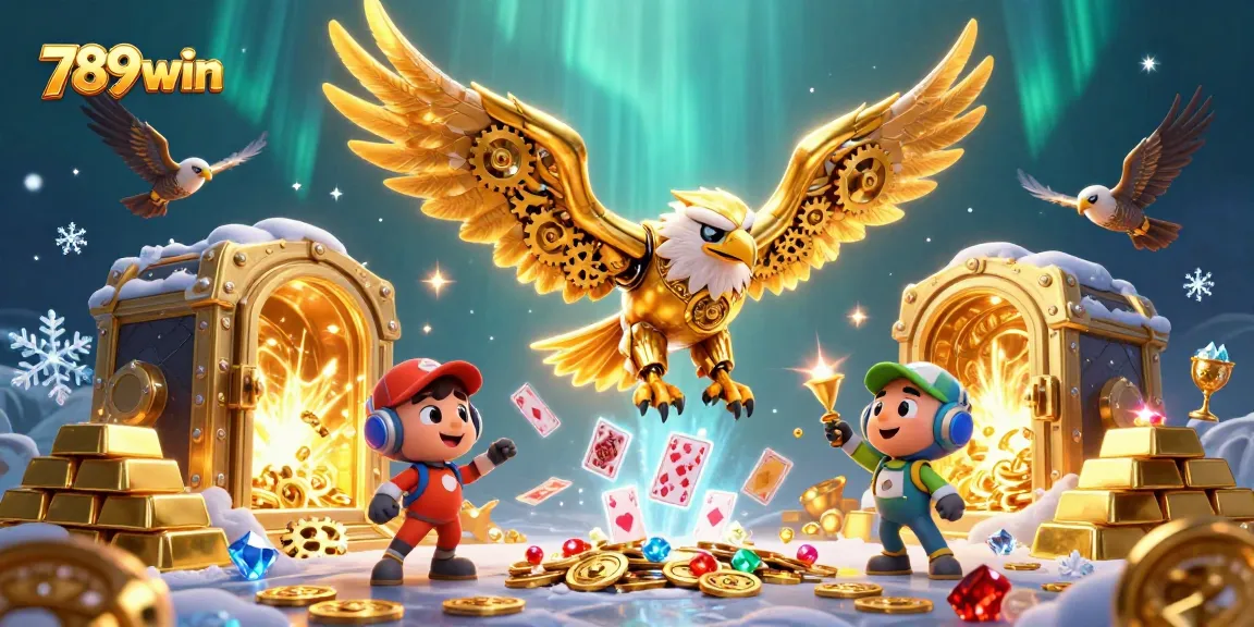 Experience vibrant 789win excitement with a dynamic 3D casino scene showcasing dazzling treasures.