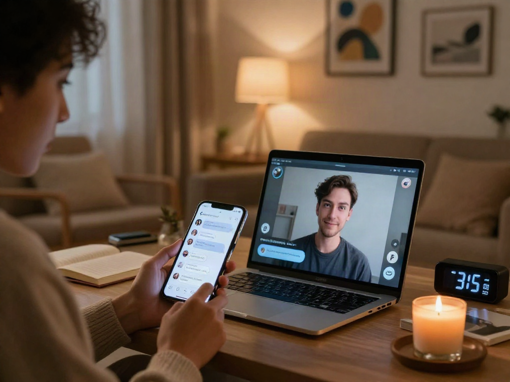 Engaging ai porn chat session on smartphone in cozy home environment