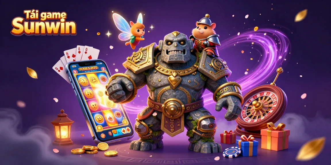 Experience the excitement and magic of Tải game Sunwin with this vibrant 3D casino scene featuring characters and gaming elements.