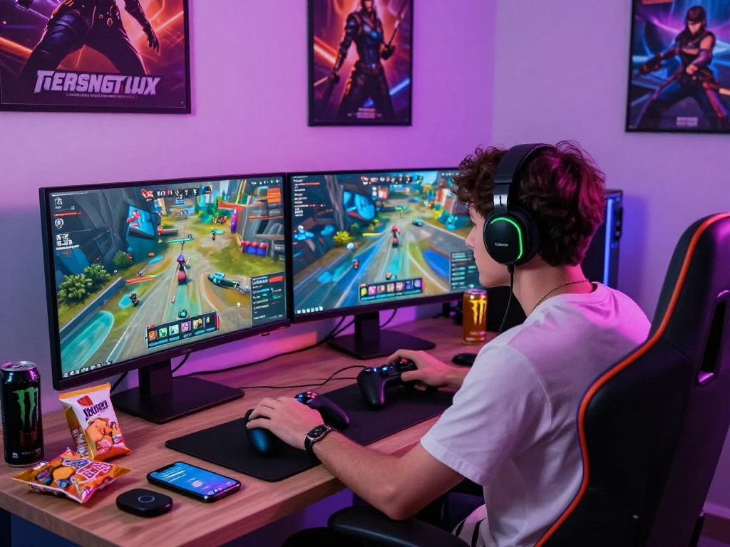 Engage with 3D porn game in a colorful gaming studio setup with immersive visuals.