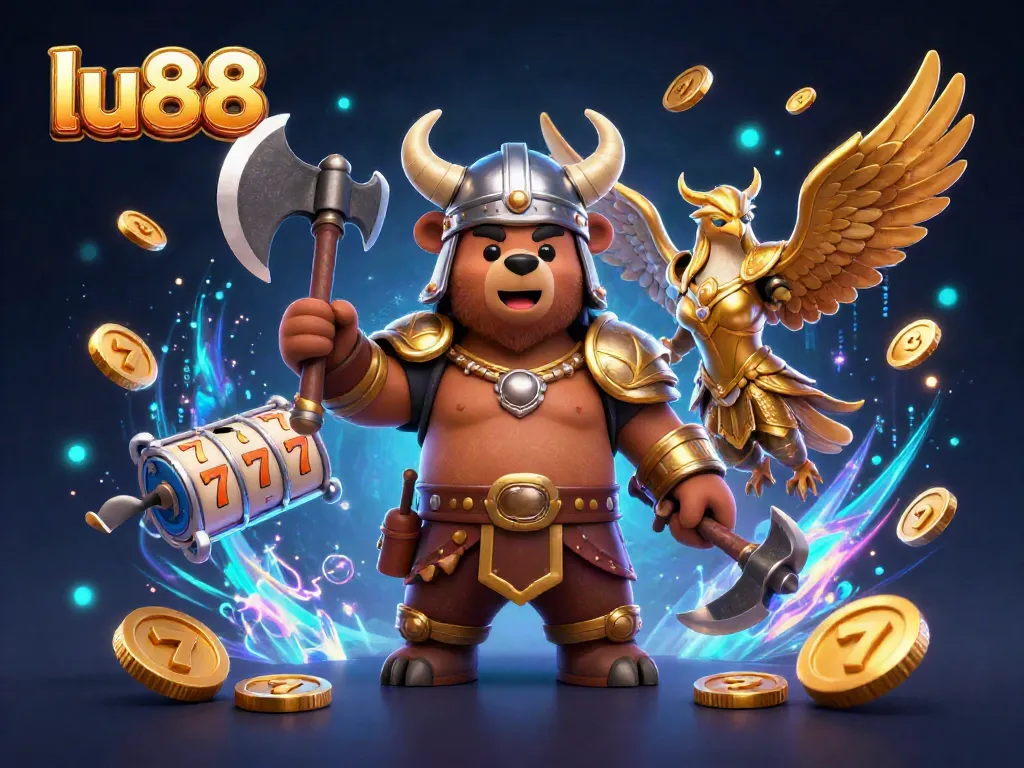 Experience winning at lu88 with a vibrant 3D cartoon illustration showcasing the excitement of casino gaming.