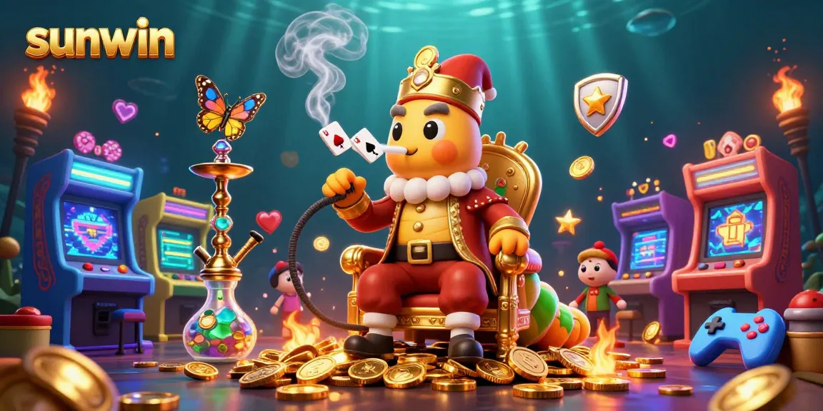 Experience thrilling poker hands with sunwin's vibrant casino scene featuring a caterpillar hookah-master.