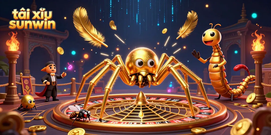 Experience the thrill of tài xỉu sunwin with a golden spider and centipede dealer in a vibrant casino setting.